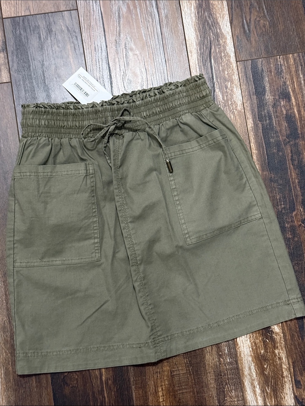 Olive Green Drawstring Utility Midi Skirt
